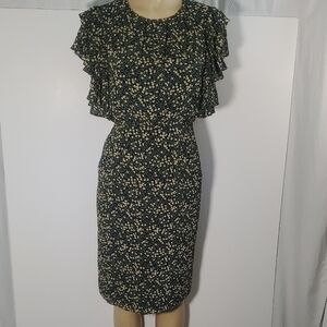 Mikael Aghal Multicolor Floral Print Ruffle Flutter Sleeve Dress Size 4